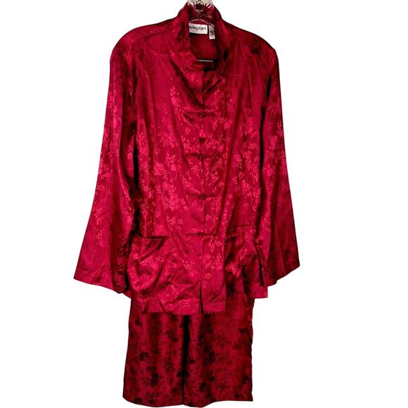 Bloomingdales Asian 3 Peice complete Vtge PJ's with bag Sz M never worn Magenta - Picture 1 of 15